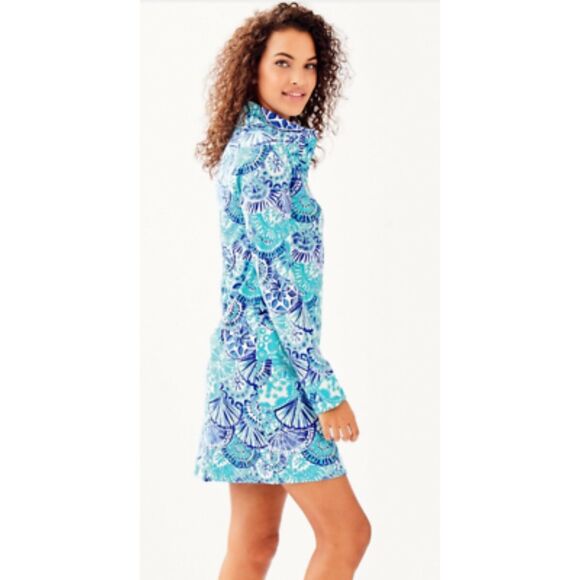 LILLY PULITZER Captain Popover Turquoise Blue Long Sleeve Mini Dress Size Medium - Picture 2 of 9